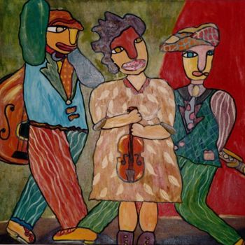 Pittura intitolato "Drôle de trio" da Sabine Maby, Opera d'arte originale, Olio Montato su Telaio per barella in legno
