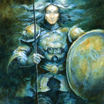 Painting titled "Indigo warrior" by Nikolay Marci, Original Artwork, Oil