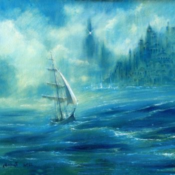 Painting titled "The blue shores of…" by Nikolay Marci, Original Artwork, Oil