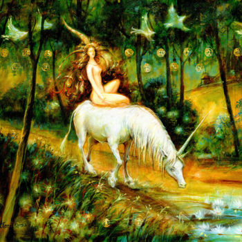 Painting titled "Moon unicorn" by Nikolay Marci, Original Artwork, Oil