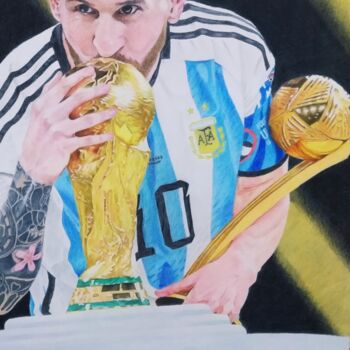 Schilderij getiteld "Lionel Messi" door Artmaster Gurban, Origineel Kunstwerk, Potlood