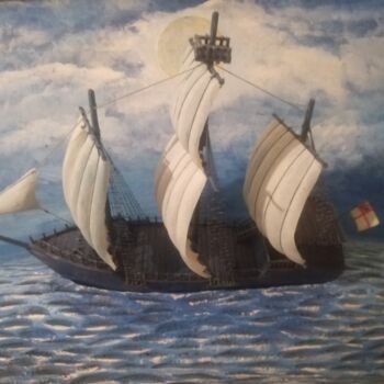 Schilderij getiteld "day and night at sea" door Artmaster Gurban, Origineel Kunstwerk, Olie
