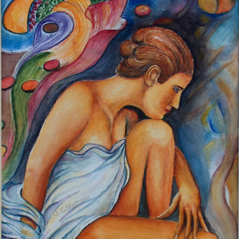 Peinture intitulée "Ode à la femme" par Georges Mathieu, Œuvre d'art originale, Aquarelle