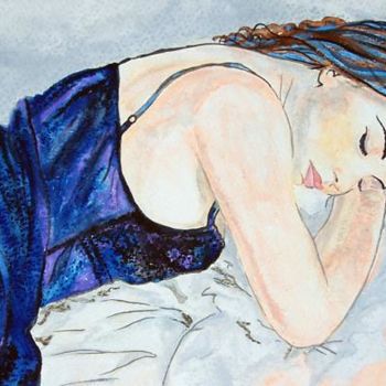Painting titled "La nuisette bleue" by Michèle Defrenne, Original Artwork, Oil
