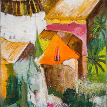 Peinture intitulée "Paysage provençal" par Monique Raiser, Œuvre d'art originale, Huile Monté sur Châssis en bois