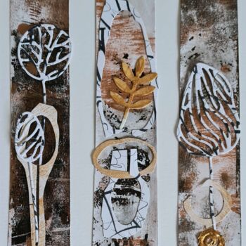 Collagen mit dem Titel "Tree's Collage" von Art Moé, Original-Kunstwerk, Acryl