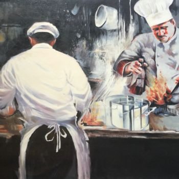 Painting titled "Le Chef !" by Artmonica, Original Artwork, Oil