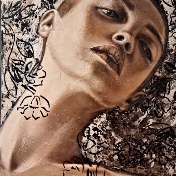 Schilderij getiteld "Roses & thorns, 1" door Artmoods Tp, Origineel Kunstwerk, Olie Gemonteerd op Karton