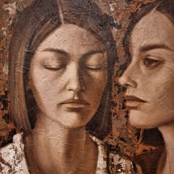 Pittura intitolato "The listener" da Artmoods Tp, Opera d'arte originale, Olio Montato su Pannello di legno
