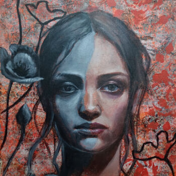 Schilderij getiteld "Mixed media portrai…" door Artmoods Tp, Origineel Kunstwerk, Acryl