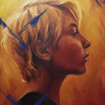 Painting titled "Oil portrait in yel…" by Artmoods Tp, Original Artwork, Oil