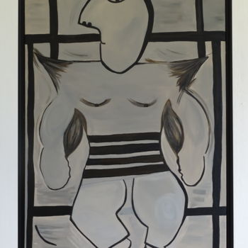 Schilderij getiteld "« Culture Boy »" door Nasso, Origineel Kunstwerk, Acryl Gemonteerd op Frame voor houten brancard