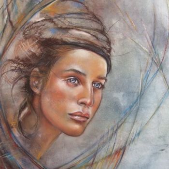 Pintura intitulada "Portait bleu" por Nelly Bernet, Obras de arte originais