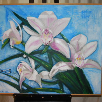 Painting titled "The orchid with dra…" by Ksenia Nikolaeva, Original Artwork, Oil