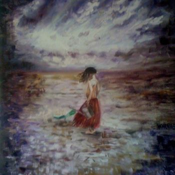 Painting titled "Agua, niña y flor" by Ksenia Nikolaeva, Original Artwork, Oil