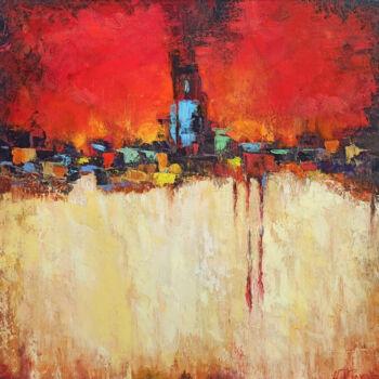 Painting titled "Abstract landscape" by Arto Mkrtchyan, Original Artwork, Oil Mounted on Wood Stretcher frame