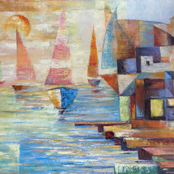 Peinture intitulée "Sunset Sails" par Arto Mkrtchyan, Œuvre d'art originale, Huile Monté sur Châssis en bois