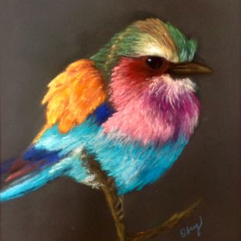 Painting titled "Lilac Breasted Roll…" by Obrey, Original Artwork, Pastel