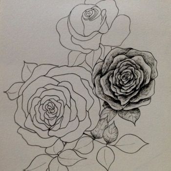 Rysunek zatytułowany „Des roses” autorstwa Obrey, Oryginalna praca, Atrament