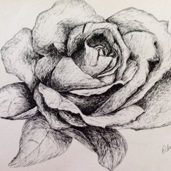 Dessin intitulée "Une rose" par Obrey, Œuvre d'art originale, Encre
