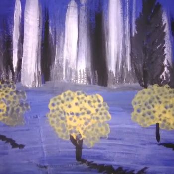 Painting titled "3yellow trees" by Rachel Daga, Original Artwork, Acrylic