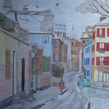 Рисунок под названием "Montmartre apres un…" - Cornelis Sproet, Подлинное произведение искусства, Карандаш