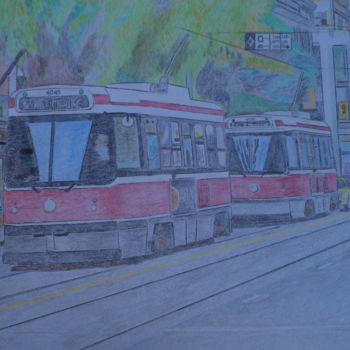 Dessin intitulée "Trams,Trees,Traffic…" par Cornelis Sproet, Œuvre d'art originale, Crayon
