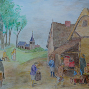 Рисунок под названием "Village Inn" - Cornelis Sproet, Подлинное произведение искусства, Карандаш