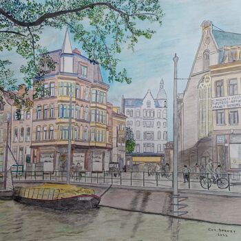 Drawing titled "Amsterdam, Singel 1…" by Cornelis Sproet, Original Artwork, Pencil
