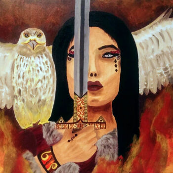 Pittura intitolato "Goddess of War" da Sohaina Ansari, Opera d'arte originale, Olio