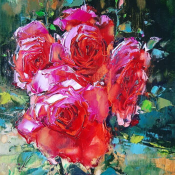 Painting titled "Red roses oil paint…" by Tata, Original Artwork, Oil