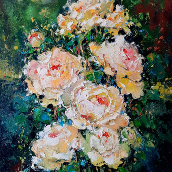 Painting titled "Roses painting orig…" by Tata, Original Artwork, Oil Mounted on Wood Stretcher frame