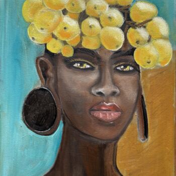 Painting titled "African woman and f…" by Artoghrul, Original Artwork, Oil