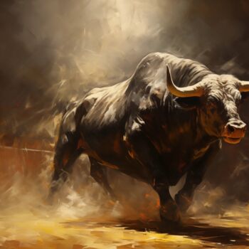 Arts numériques intitulée "The Bull’s Charge" par Artopia By Nick, Œuvre d'art originale, Peinture numérique