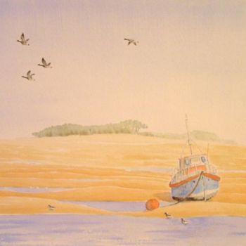 Painting titled "Low Tide, Norfolk" by Lynda Pedley, Original Artwork, Oil