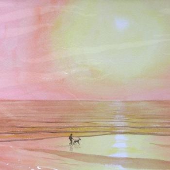 Peinture intitulée "Walking the Dog" par Lynda Pedley, Œuvre d'art originale, Huile