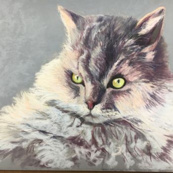 Drawing titled "Chat blanc" by Veronique Bauer, Original Artwork, Pastel