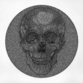 Textilkunst mit dem Titel "Human Skull" von Andrey Saharov, Original-Kunstwerk, Faden