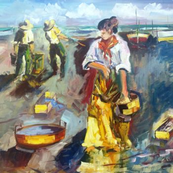 "pescadora" başlıklı Tablo Pedro Castaño Gallardo tarafından, Orijinal sanat, Petrol Ahşap Sedye çerçevesi üzerine monte edi…