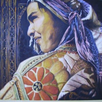 Pittura intitolato "femme au nord du ma…" da Brahim Idmouhmad, Opera d'arte originale