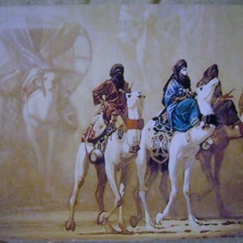 Peinture intitulée "les nomades saharie…" par Brahim Idmouhmad, Œuvre d'art originale