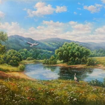 Ζωγραφική με τίτλο "Carpathian region" από Tatyana Korotkova, Αυθεντικά έργα τέχνης, Λάδι Τοποθετήθηκε στο Ξύλινο φορείο σκε…