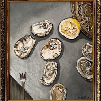 Картина под названием "Устрицы" - Olga Puzikova, Подлинное произведение искусства, Масло Установлен на картон