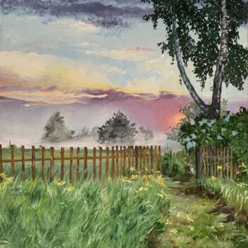 Картина под названием "Задний сад" - Olga Puzikova, Подлинное произведение искусства, Масло Установлен на Деревянная рама дл…