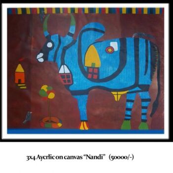 Painting titled "Bull" by Javed Quraishi, Original Artwork, Oil