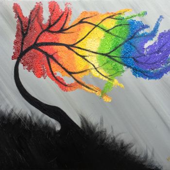 Painting titled "MYSTIC RAINBOW TREE…" by Artrayal, Original Artwork, Oil