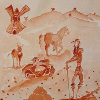 Peinture intitulée "El Don y Sancho" par Artroger, Œuvre d'art originale, Aquarelle Monté sur Carton