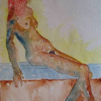 Schilderij getiteld "Romy - Seated nude" door Artroger, Origineel Kunstwerk