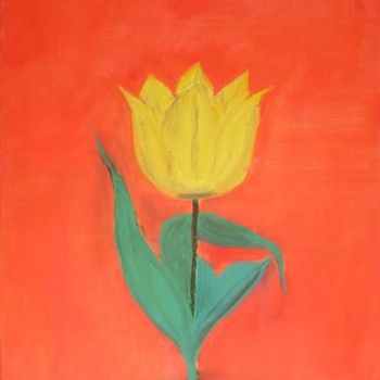 Painting titled "Yellow Tulip" by Artroger, Original Artwork, Oil