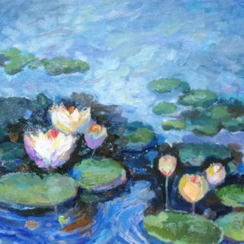 Painting titled "Water lilies" by Roman Sergienko, Original Artwork, Oil